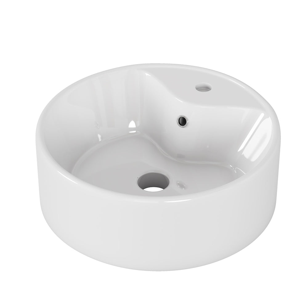 English Elm Bathroom Ceramic Vessel Sink Round Glossy White Bowl Above Counter Vanity Basin W3151P266231