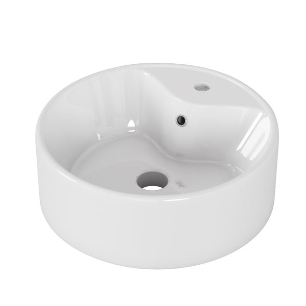 English Elm Bathroom Ceramic Vessel Sink Round Glossy White Bowl Above Counter Vanity Basin W3151P266231