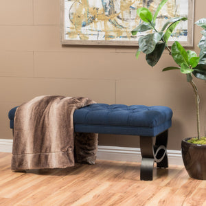 English Elm Hilton Tufted Upholstered Bench Ottoman with Diamond Stitching and Vintage Curved Legs 54743.00DBL