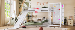 English Elm Twin Metal Loft Bed with Slide Basketball Hoop Climbing Wall and Built-in Shelves W1580S00634