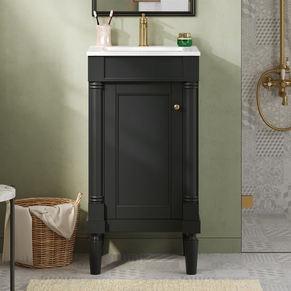 English Elm 18" French Style Vanity with Ceramic Sink Soft Close Door and Adjustable Shelf Black N710P415332B