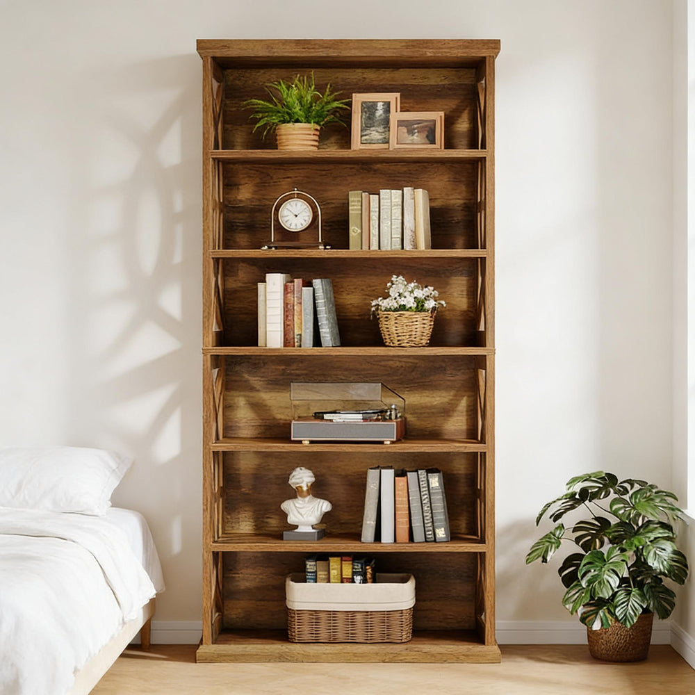 English Elm Display Cabinet Wall Mounted 5 Tier Glass Door Shelving for Collectibles Matte Black T3971P447535