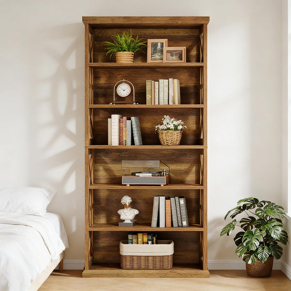 English Elm Display Cabinet Wall Mounted 5 Tier Glass Door Shelving for Collectibles Matte Black T3971P447535
