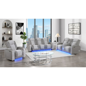 English Elm Duran Power Recliner with Led Lighting Usb Charging and Adjustable Headrest Support Grey B201P412681