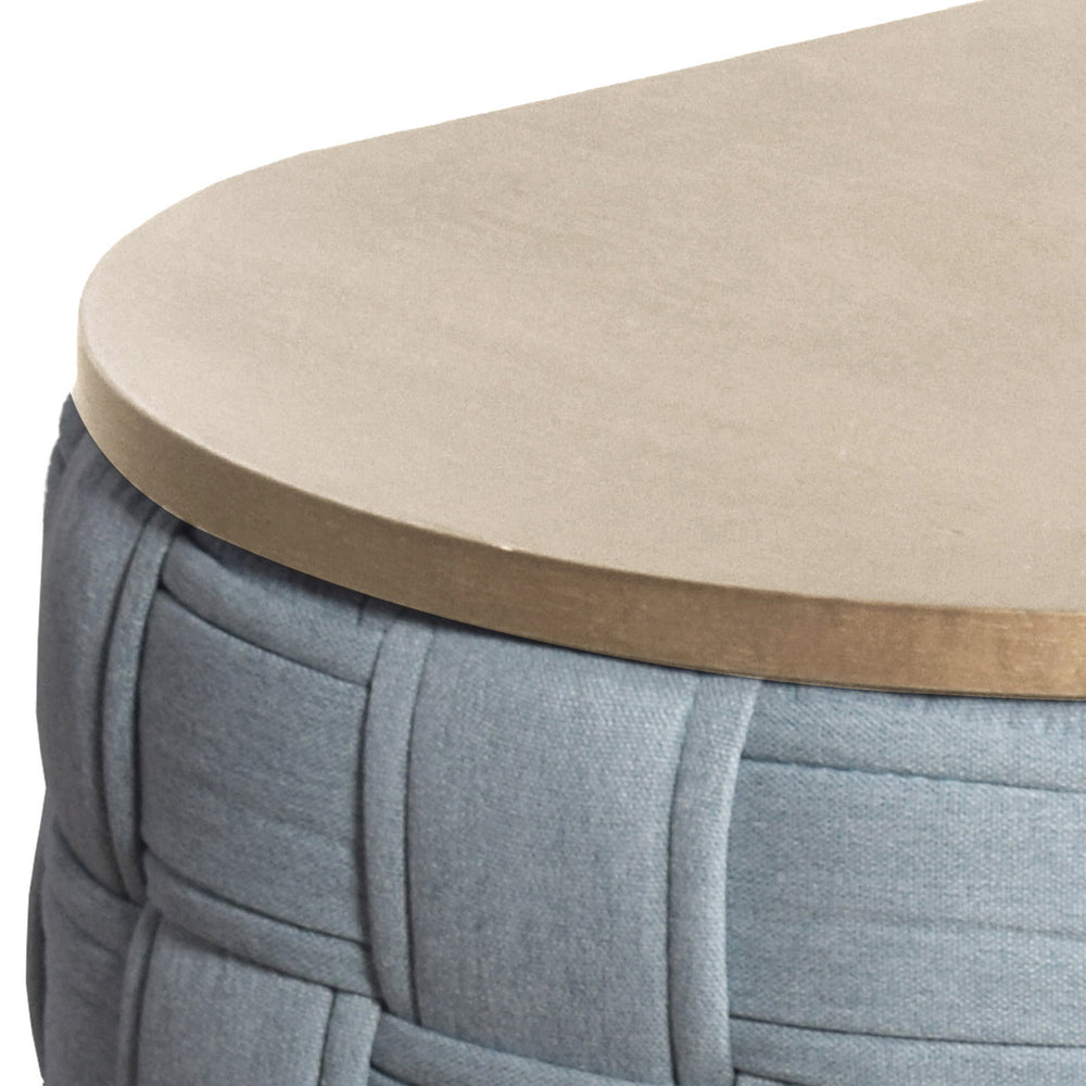 English Elm Light Teal Round Coffee Table with 15mm Chenille Top, Knitted-Texture Base & Natural Wood Finish B062P209114