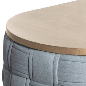 English Elm Light Teal Round Coffee Table with 15mm Chenille Top, Knitted-Texture Base & Natural Wood Finish B062P209114