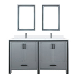 English Elm Dark Grey Double Bath Vanity 60 in W x 22 in D with White Quartz Top, Chrome Faucet, 22x32 Mirrors and Scratch-Resistant Countertop Protection B2731S01127