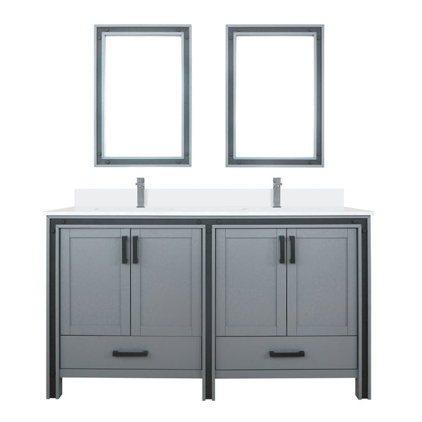 English Elm Dark Grey Double Bath Vanity 60 in W x 22 in D with White Quartz Top, Chrome Faucet, 22x32 Mirrors and Scratch-Resistant Countertop Protection B2731S01127