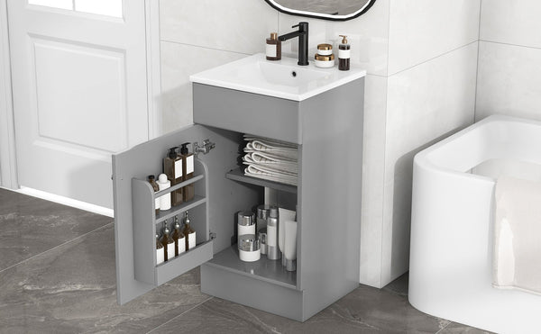 English Elm [video] Compact Sage Green Bathroom Vanity with Ceramic Sink Soft Close Cabinet Grey N759P237932E