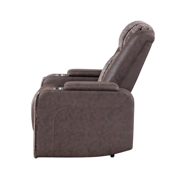 English Elm Duran Power Recliner with Led Lighting Usb Charging and Adjustable Headrest Support Brown B201P412678
