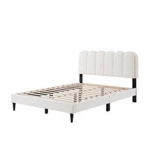 English Elm Christopher Knight Home® - Lambswool Petal Headboard Bed Frame In Cream – Elegant, Soft Design With Ambient Light For Queen Size N769P272030W