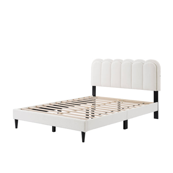 English Elm Christopher Knight Home® - Lambswool Petal Headboard Bed Frame In Cream – Elegant, Soft Design With Ambient Light For Queen Size N769P272030W