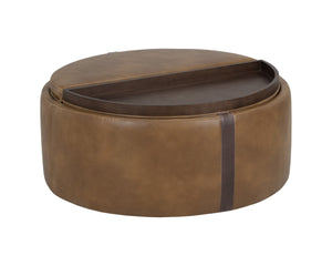 Sunpan BORELLI Wheeled Storage Ottoman - Stylish Tobacco Tan Faux Leather with Autumn Chestnut Accent 107522V