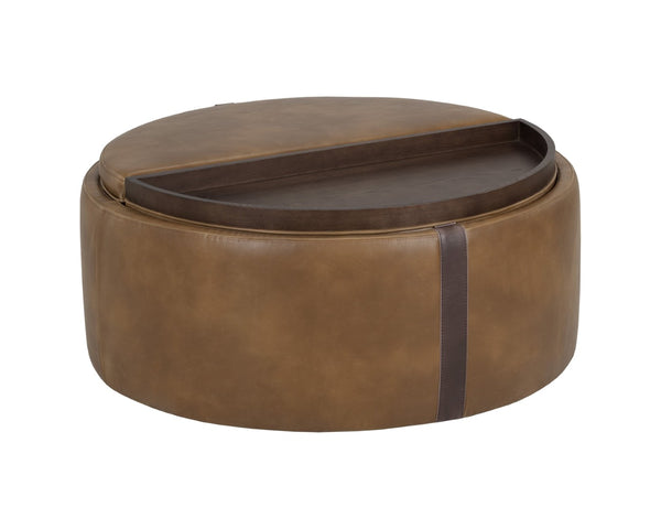 Sunpan BORELLI Wheeled Storage Ottoman - Stylish Tobacco Tan Faux Leather with Autumn Chestnut Accent 107522V
