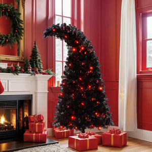 English Elm 6FT Black Artificial Christmas Tree with 250 LED Orange & Purple Lights, 900 Tips, UV-Resistant Indoor Decor PX283441AAA