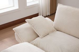 English Elm Sectional Cloud Sofa Modular Deep Seat Corduroy Upholstered Living Room Couch with Storage Beige W395S00129
