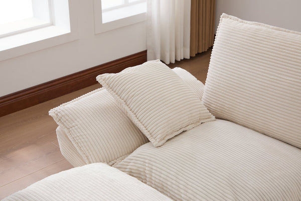 English Elm Sectional Cloud Sofa Modular Deep Seat Corduroy Upholstered Living Room Couch with Storage Beige W395S00129