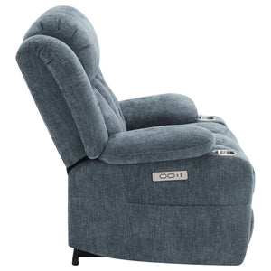 English Elm Beca Slate Blue Upholstered Power Lift Recliner with USB, Cupholders, Plush Channeling & Pillow Arms — Cozy Movie Night Comfort B062P378402