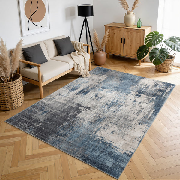 English Elm Crystal Abstract Modern Low Pile Area Rug for Living Room Entryway and High Traffic Spaces Blue B186P479412