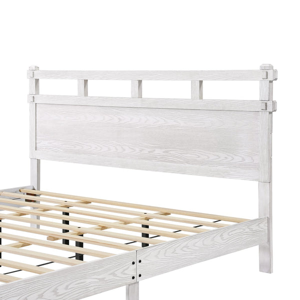 English Elm California King Platform Bed Antique White Wood Grain Farmhouse Cottage Style N758P369327W
