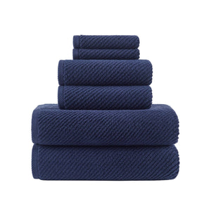 JLA Home Madison Park - 100% Cotton 6-Piece Quick-Dry Diagonal Rib Towels, 503 GSM Ultra-Soft Zero-Twist Plush Set for Bath MP73-8856