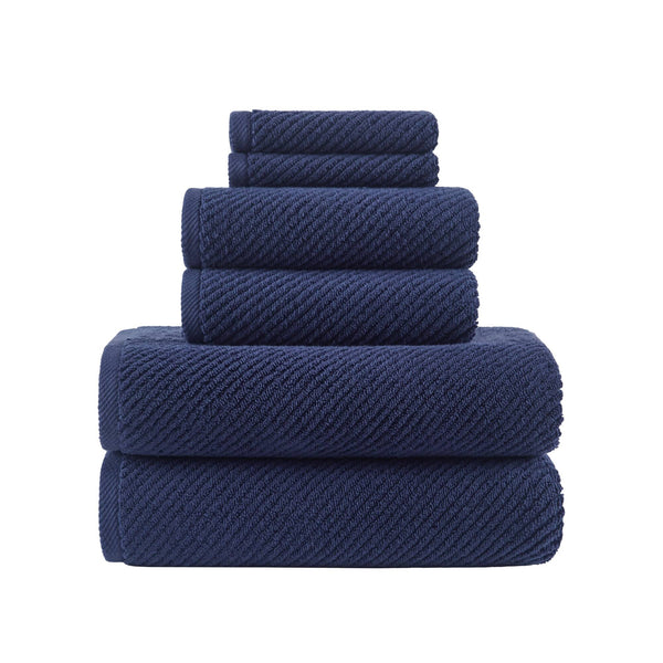 JLA Home Madison Park - 100% Cotton 6-Piece Quick-Dry Diagonal Rib Towels, 503 GSM Ultra-Soft Zero-Twist Plush Set for Bath MP73-8856