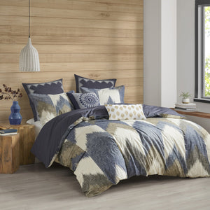 English Elm Full/Queen Alpine Duvet Cover Mini Set — 200TC Cotton Ikat Chevron, OEKO-TEX, Antimicrobial Finish B03596513
