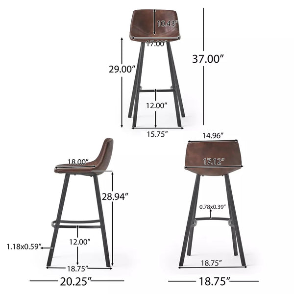 English Elm Christopher Knight Home® - Set of 2 Dax Faux Leather Barstool Brown with Faux Snakeskin Stitching, Cushioned Seat & Steel Legs 57582.00