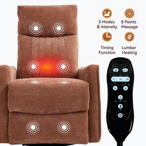 English Elm Blue Fabric Swivel Rocker Recliner with Massage Heat Nodes for Living Room Comfort Orange W1803P321821
