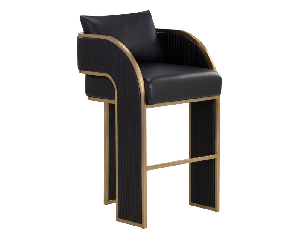 Sunpan BAZ Barstool - Napa Black Faux Leather with Gold Accents for Modern Glam Design & Comfort 111241