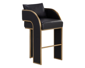 Sunpan BAZ Barstool - Napa Black Faux Leather with Gold Accents for Modern Glam Design & Comfort 111241