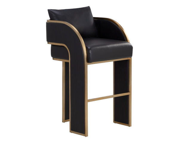 Sunpan BAZ Barstool - Napa Black Faux Leather with Gold Accents for Modern Glam Design & Comfort 111241