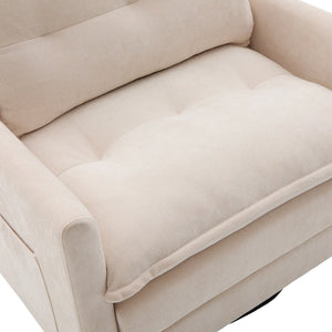 English Elm UNITED Swivel Barrel Chair with Chenille Upholstery, 360° Smooth Rotation, Padded Arm Comfort and Side Pockets for Living Room Relaxation Beige W1568P290083