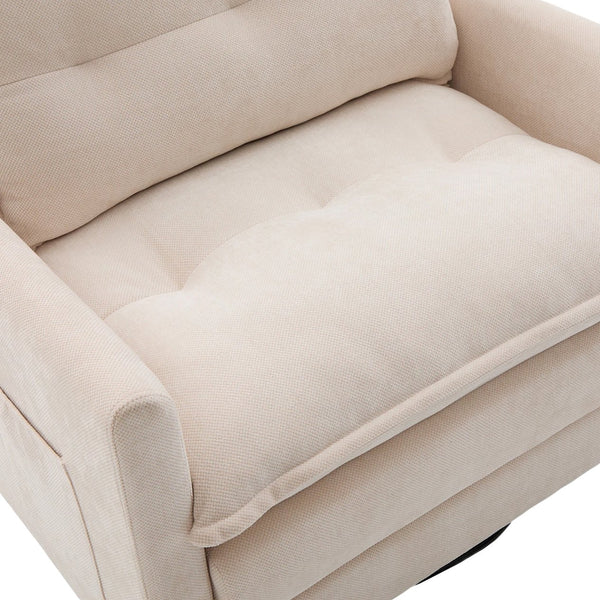 English Elm UNITED Swivel Barrel Chair with Chenille Upholstery, 360° Smooth Rotation, Padded Arm Comfort and Side Pockets for Living Room Relaxation Beige W1568P290083