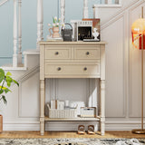 English Elm Trexm Narrow Console Table, Slim Sofa Table With Three Storage Drawers and Bottom Shelf (Beige)