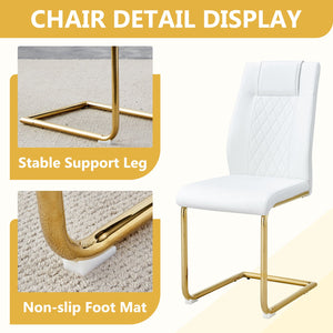 English Elm Table and Chair Set 8 Seater Tempered Glass Top with Pu Leather Dining Room Furniture Gold,Transparent,White W1151S04565