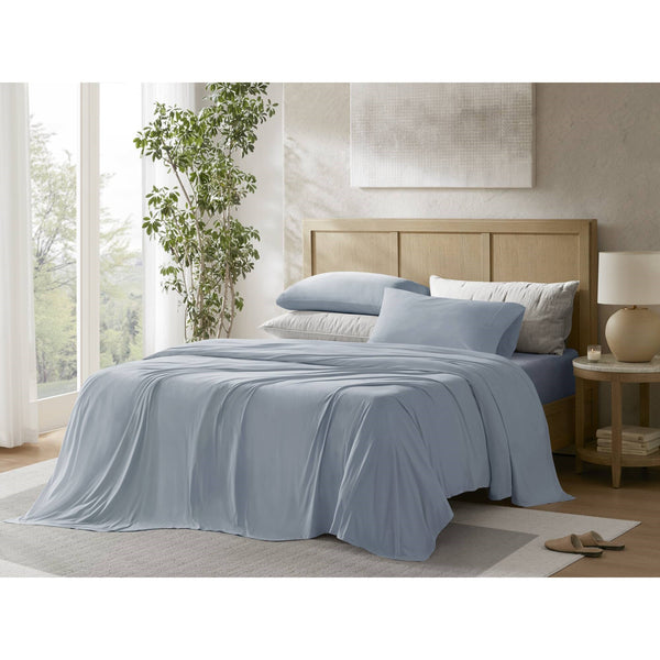 English Elm 4-piece Cal King Stretch Jersey Sheet Set Moisture Wicking Cooling Nylon Spandex Blend Blue B035P437417