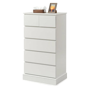 English Elm 6 Drawers Dresser with Hidden Handles, White Tall Chest, Anti-Tip Vertical Storage Cabinet for Home W3204P380678