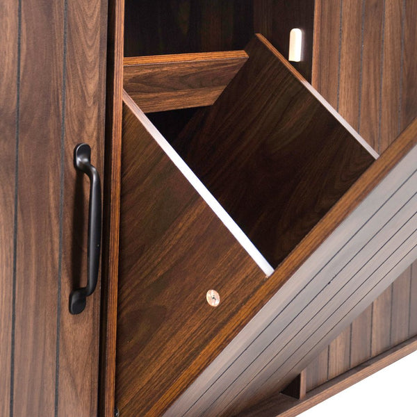 English Elm K&K Kitchen Island with Tilt-Out Trash Can, Drop Leaf Counter, Adjustable Shelf, Rolling Cart Walnut Brown WF326381AAZ