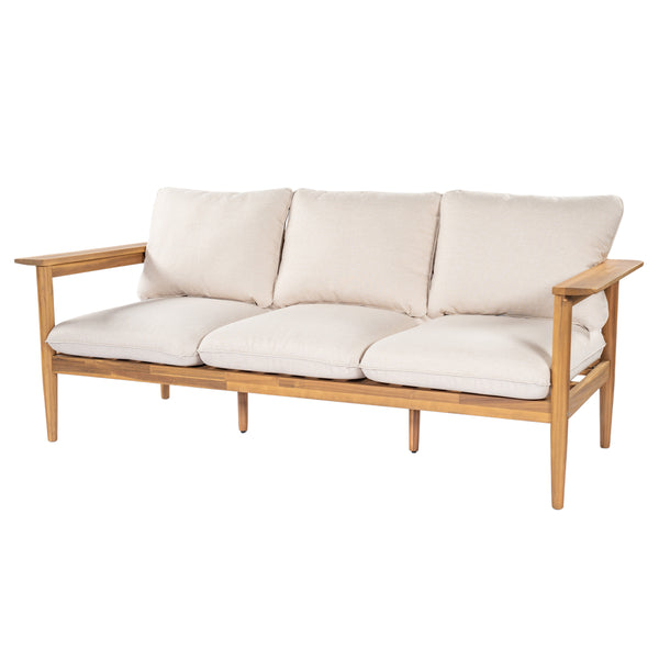English Elm Terassi Solid Acacia Wood Patio Sofa with Teak Finish and Beige Cushioned Seating N775P370352T