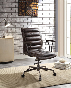 English Elm Zooey Distress Chocolate Top Grain Leather Office Chair - Executive 360° Swivel, Adjustable Lift, Padded Armrest, 5-Star Caster Base B2726P386522