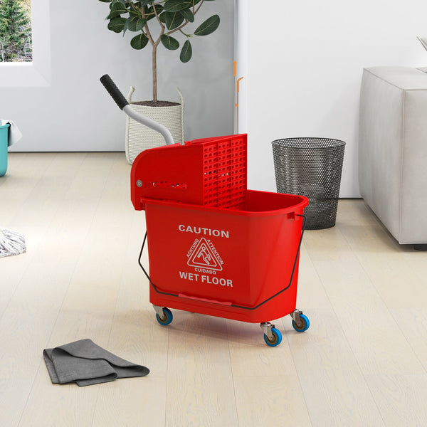 English Elm Homcom Rolling Mop Bucket 21 Quart with Wringer and Dual Chamber Water Separation W2225P217084