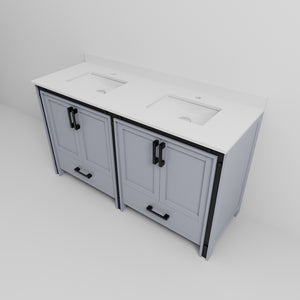 English Elm Dark Grey Double Bath Vanity 60" W X 22" D With White Quartz Top - Elegant Storage & Modern Style B2731P260620