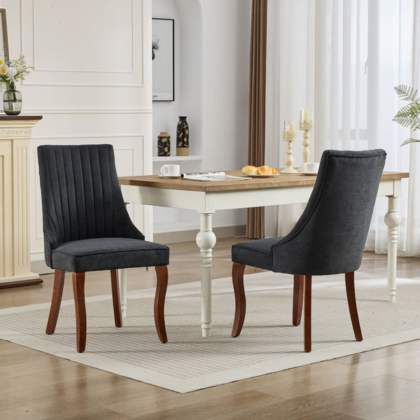 English Elm Rayon High-Back Dining Chair Set with Plush Flocking Upholstery, Rebound Sponge Comfort, Solid Wood Legs Black W1143P233646