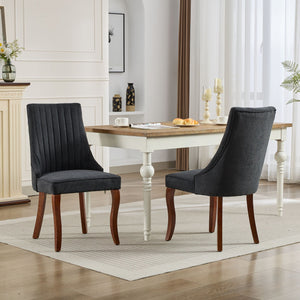 English Elm Rayon High-Back Dining Chair Set with Plush Flocking Upholstery, Triple-Comfort Cushion & Solid Wood Legs Black W1143P233646