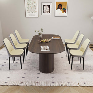English Elm 63 Inch Mdf Dining Table Set with Six Pu Upholstered Chairs and Black Metal Legs Beige+Brown,Grey W2189S00864