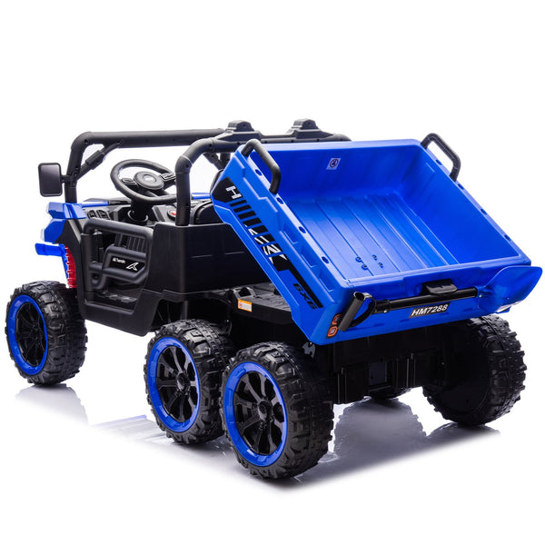 English Elm 24v Two Seat Kids Electric Dump Truck Six Wheel 4wd Utv with Parental Remote Blue W1578P268993