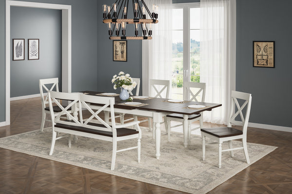 English Elm Wallace & Bay - Wallace Mountina Brown & White Bench — Solid Wood Country-Style 59" Seat, Dark Mocha & Antique White Finish B2709P212384