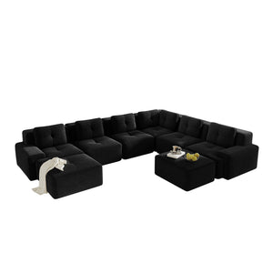 English Elm Modular Corduroy Sectional Sofa 6 Seat V Shaped Corner Couch with Ottomans Living Room Black W714S01587