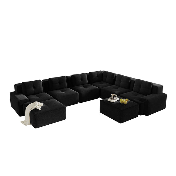 English Elm Modular Corduroy Sectional Sofa 6 Seat V Shaped Corner Couch with Ottomans Living Room Black W714S01587